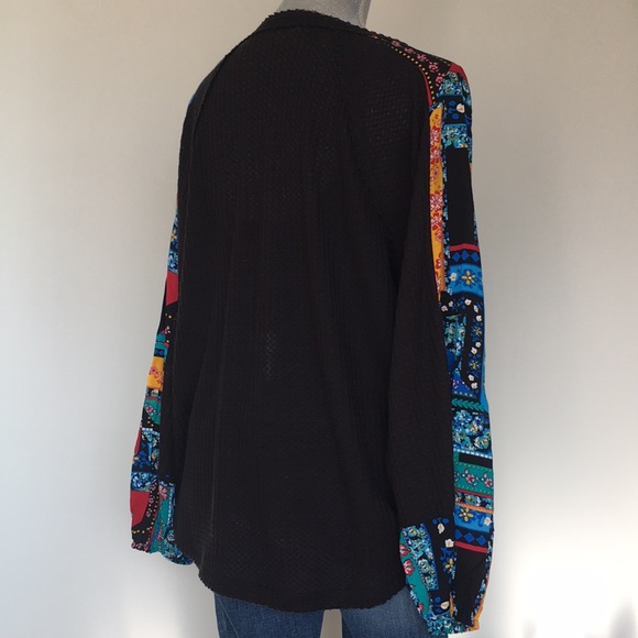 NWOT Kori Boho Waffle Knit Fabric Inset Balloon Sleeve Top, size Medium ❤️ - Picture 7 of 15